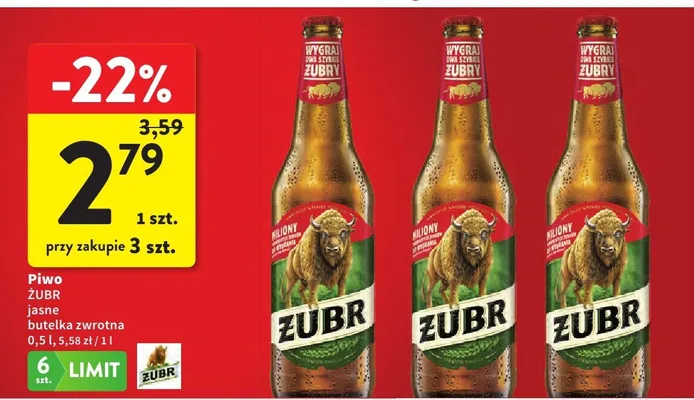 Piwo jasne butelka zwrotna promocja w Intermarche