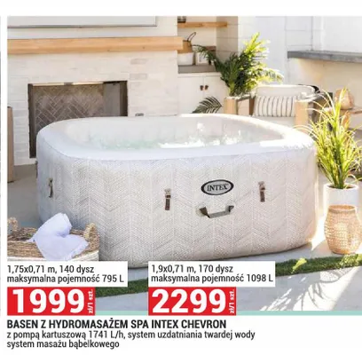 Basen z hydromasażem SPA Intex Chevron 1,9x0,71m 170 dysz maksymalna pojemność 1098l z pompą kartuszową 1741l/h system uzdatniania twardej wody system masażu bąbelkowego promocja w Merkury Market