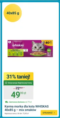 Karma mokra dla kota Whiskas 40-pak 85 g mix smaków promocja w ERLI