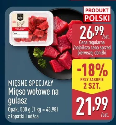 Mięso wołowe na gulasz promocja w Aldi