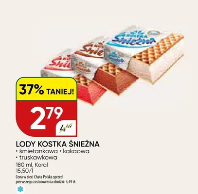 Lody kostka śnieżna truskawkowa promocja w Chata Polska