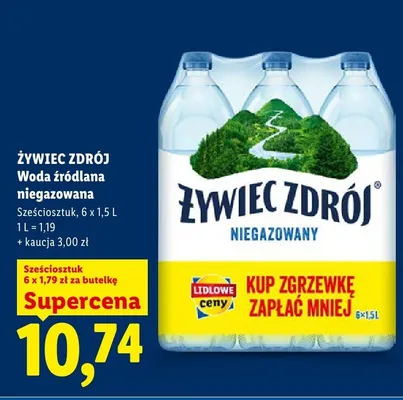 Woda źródlana niegazowana Żywiec Zdrój sześciosztuk promocja w Lidl