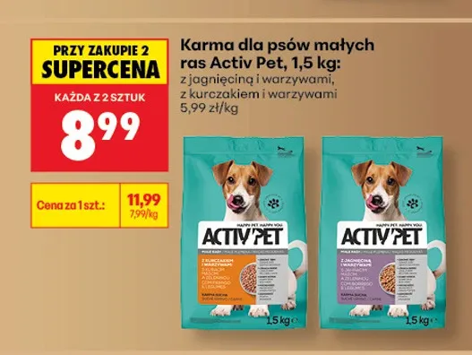 Karma dla psów małych ras Activ Pet z kurczakiem i warzywami promocja w Biedronka