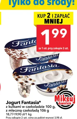 Jogurt Fantasia z kulkami w czekoladzie promocja w LEWIATAN