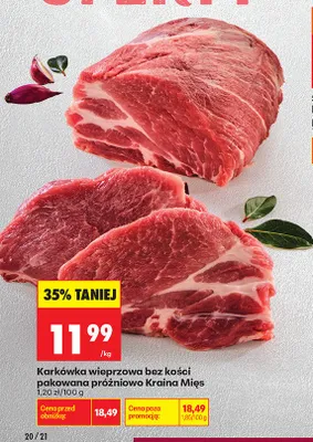 Karkówka wieprzowa bez kości pakowana próżniowo Kraina Mięs promocja w Biedronka