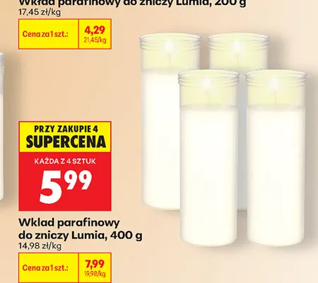 Wkład parafinowy do zniczy Lumia promocja w Biedronka