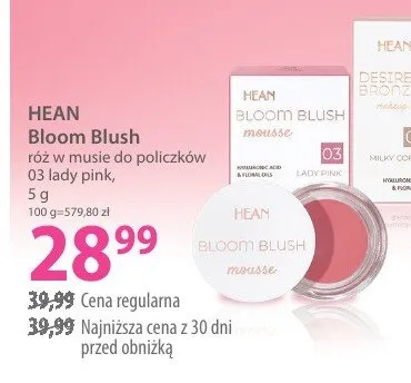 Róż Hean Bloom Blush róż w musie do policzków 03 lady pink 5 g promocja w Hebe