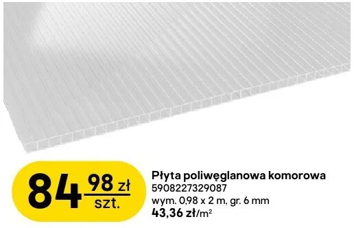 Płyta poliwęglanowa komorowa 5908227329087 promocja w Castorama