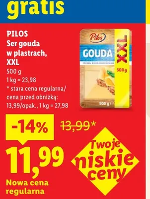 Ser gouda w plastrach Pilos XXL promocja w Lidl