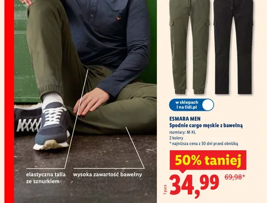 Spodnie cargo męskie z bawełną promocja w Lidl