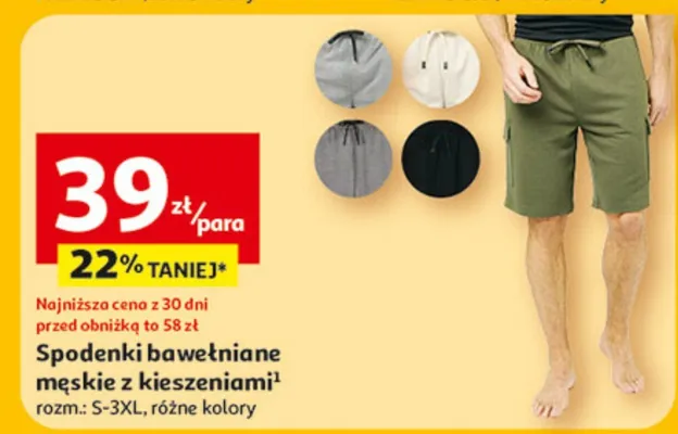 Spodenki bawełniane męskie z kieszeniami promocja w Auchan