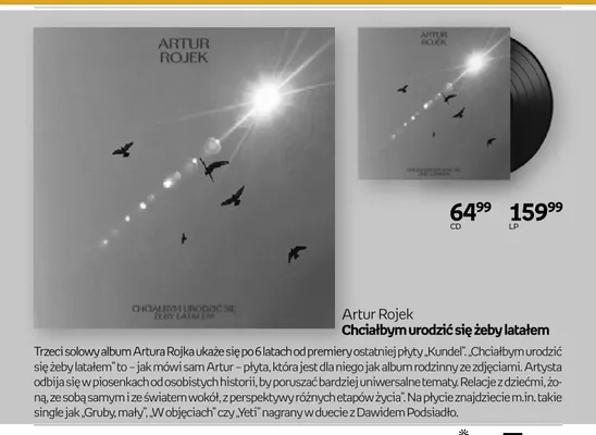 Płyta CD Artur Rojek Chciałbym urodzić się żeby latałem promocja w Empik