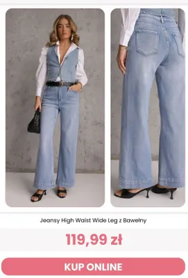Jeansy High Waist Wide Leg z bawełny Reneé promocja w Renee