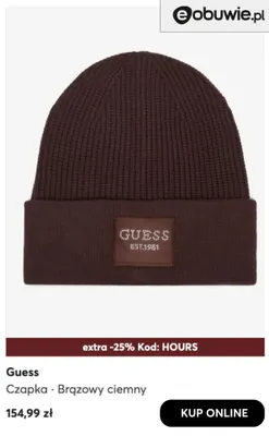 Czapka brązowy ciemny Guess promocja w eobuwie.pl