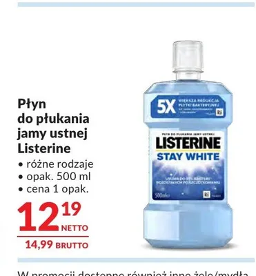 Płyn do płukania jamy ustnej Listerine Stay White promocja w Makro