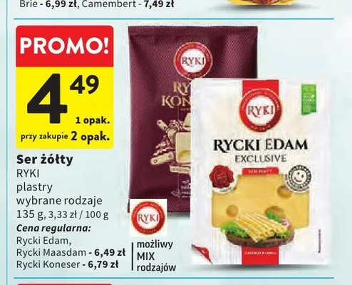 Ser żółty plastry Rycki Maasdam Ryki promocja w Intermarche