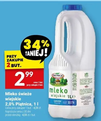 Mleko świeże wiejskie 2,0% Piątnica promocja w Twój Market