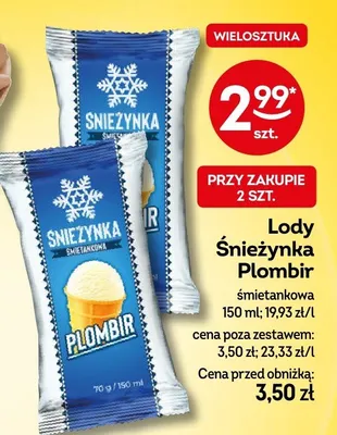 Lody śnieżynka plombir śmietankowa promocja w Żabka
