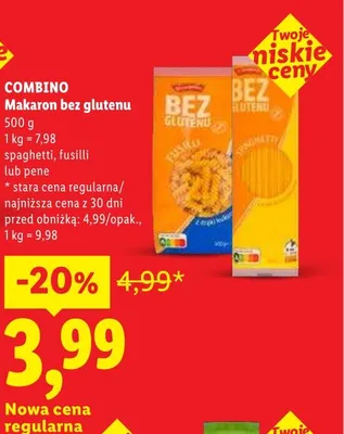 Makaron bez glutenu spaghetti Combino promocja w Lidl