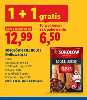 Kiełbasa śląska Sokołów Grill House promocja w Lidl