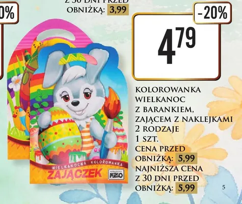 Kolorowanka Wielkanoc z barankiem, zającem z naklejkami 2 rodzaje promocja w Dino