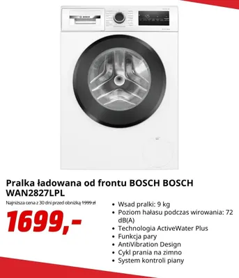 Pralka ładowana od frontu Bosch WAN2827LPL promocja w Media Markt