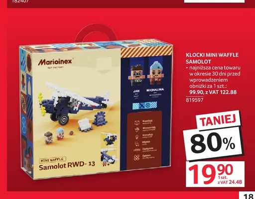 Klocki Mini Waffle Samolot Marioinex promocja w Selgros