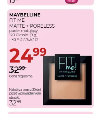 Puder matujący Fit Me Matte + Poreless 120 Classic Maybelline promocja w Drogerie Jawa