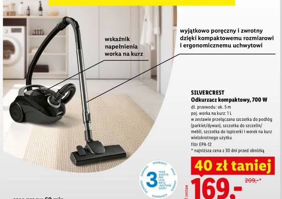 Odkurzacz kompaktowy Silvercrest promocja w Lidl