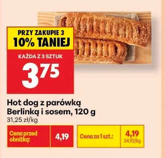 Hot dog z parówką Berlinką i sosem promocja w Biedronka