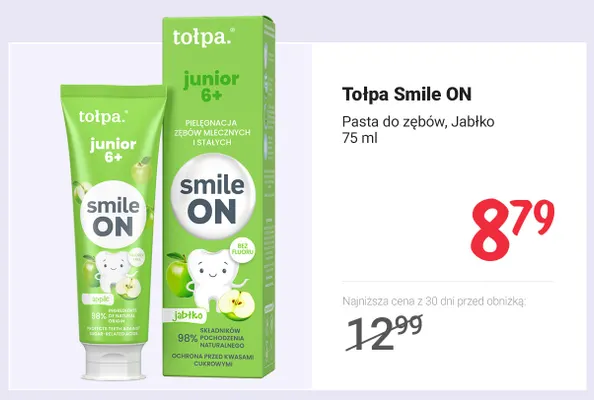 Pasta do zębów jabłko Tołpa Smile ON promocja w Rossmann