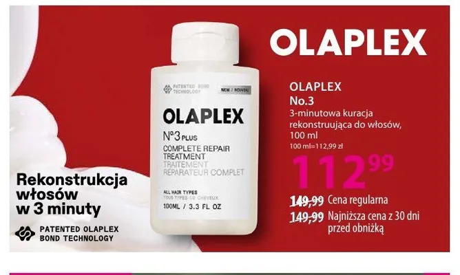 Kuracja do włosów OLAPLEX No.3 3-minutowa rekonstruująca promocja w Hebe