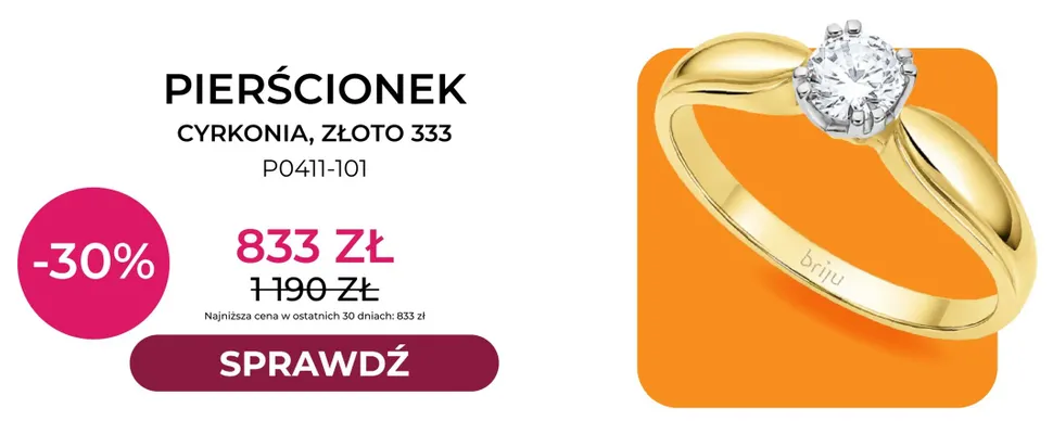 Pierścionek cyrkonia złoto 333 P0411-101 Briju promocja w Briju
