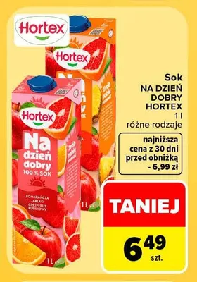 Sok Hortex Na Dzień Dobry pomarańcza jabłko grejpfrut rubinowy promocja w Carrefour Market