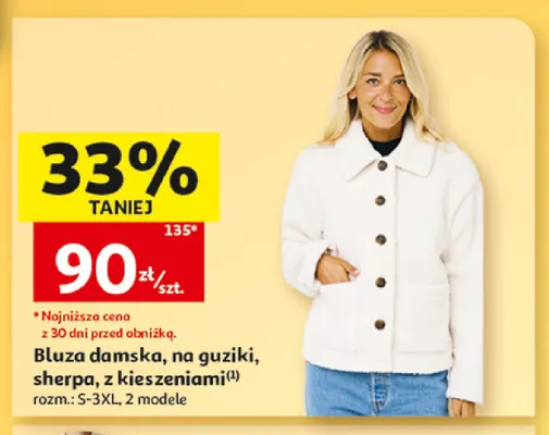Bluza damska na guziki sherpa z kieszeniami Inextenso promocja w Auchan