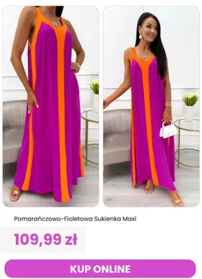Sukienka maxi pomarańczowo-fioletowa ModnaKiecka.pl promocja w Modna Kiecka