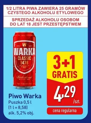 Piwo Warka Classic promocja w Aldi