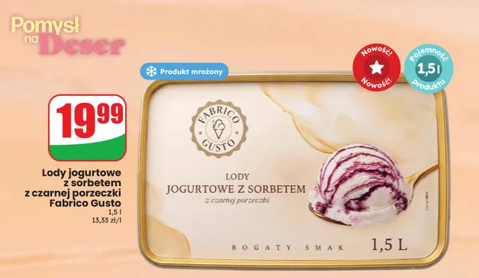 Lody jogurtowe z sorbetem z czarnej porzeczki Fabrico Gusto promocja w Dino