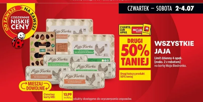 Jaja z chowu ściółkowego Moja Kurka klasa L promocja w Biedronka