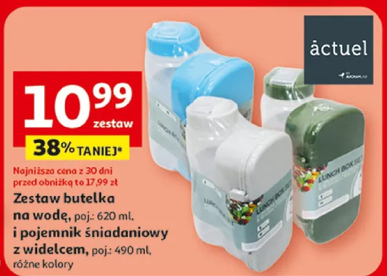 Zestaw butelka na wodę i pojemnik śniadaniowy z widelcem Actuel promocja w Auchan