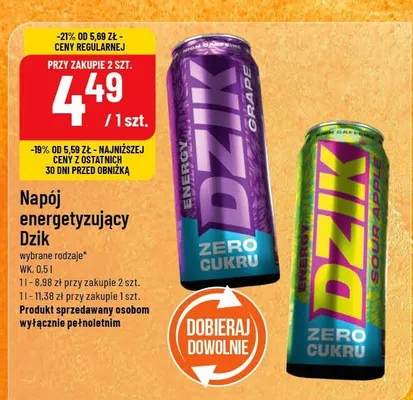 Napój energetyzujący Dzik wybrane rodzaje promocja w POLOmarket