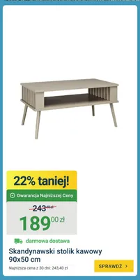 Skandynawski stolik kawowy 90x50cm promocja w ERLI