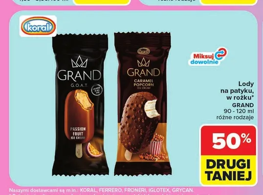 Lody na patyku Koral Grand G.O.A.T. Passion Fruit promocja w Carrefour
