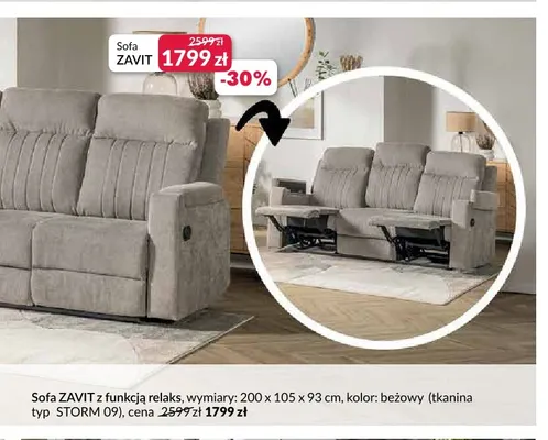 Sofa Zavit z funkcją relaks promocja w Salony Agata