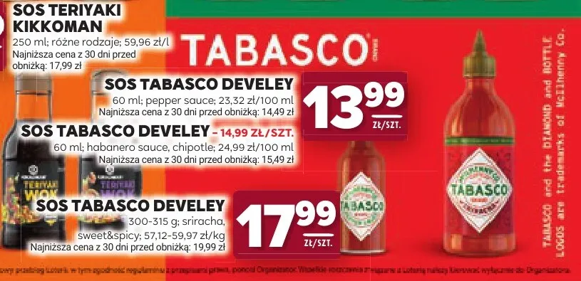 Sos Tabasco pepper sauce Develey promocja w Stokrotka
