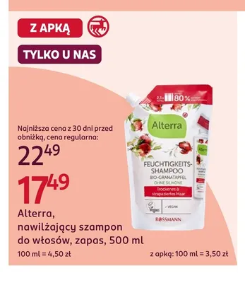 Nawilżający szampon do włosów zapas Alterra promocja w Rossmann