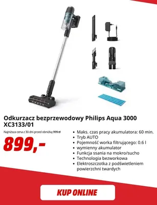 Odkurzacz bezprzewodowy Philips Aqua 3000 XC3133/01 promocja w Media Markt
