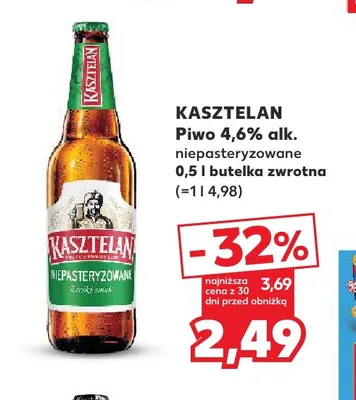 Piwo Kasztelan niepasteryzowane promocja w Kaufland