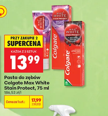Pasta do zębów Colgate Max White Stain Protect aktywny węgiel promocja w Biedronka