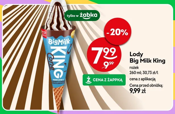 Lody rożek Big Milk King promocja w Żabka